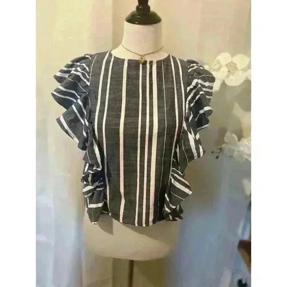 Gray Striped Ruffle Blouse - Picture 2 of 3